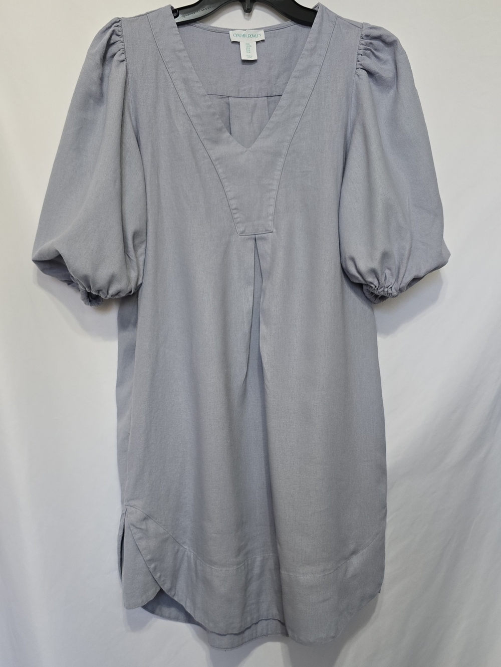 Cynthia Rowley Linen Blend Puff Sleeve V-Neck Dress Pockets